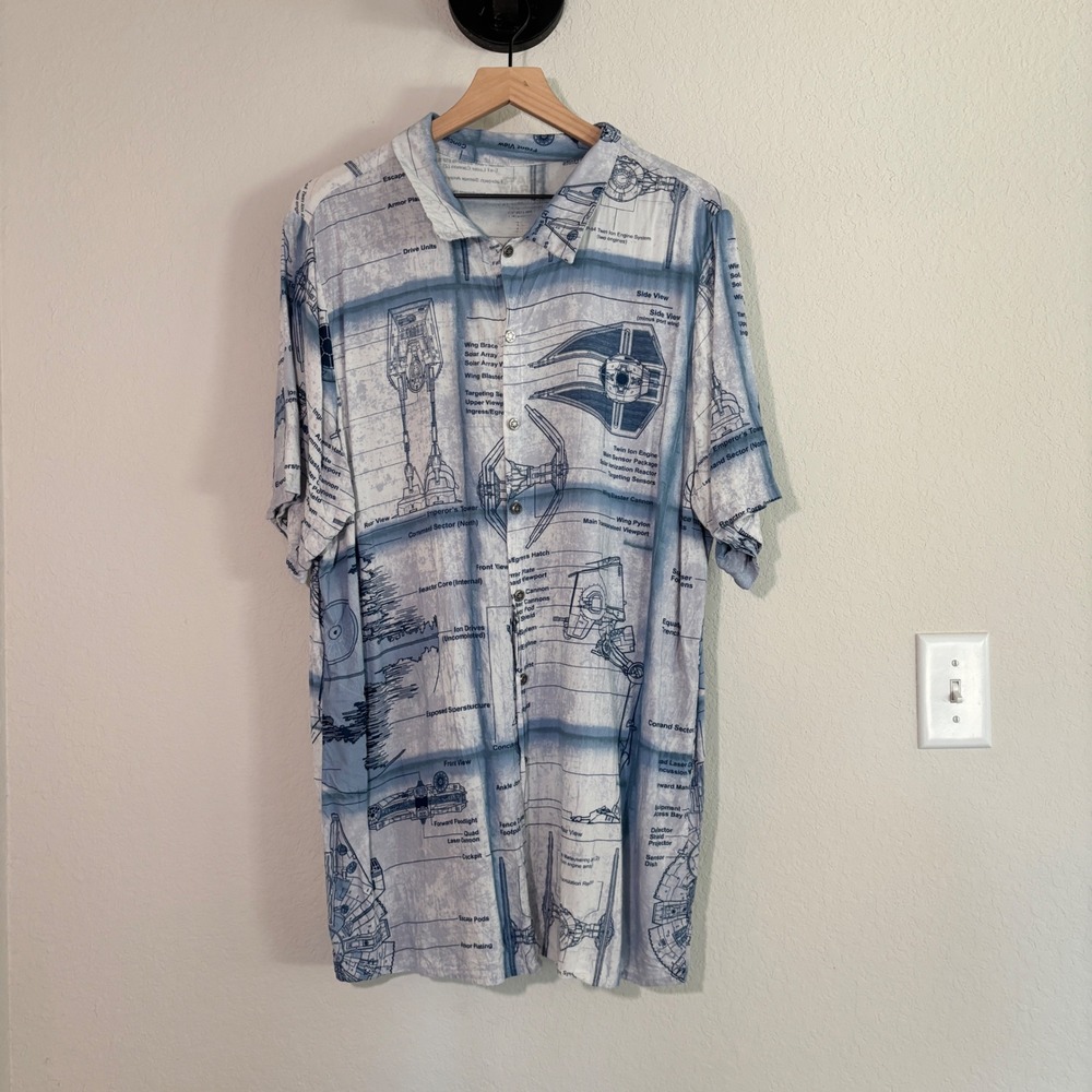 Star Wars Shirt Button Down Blueprint XXL Lightweight Blue Sci-Fi Geek Chic